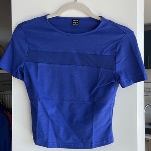 Royal blue mesh paneled crop top